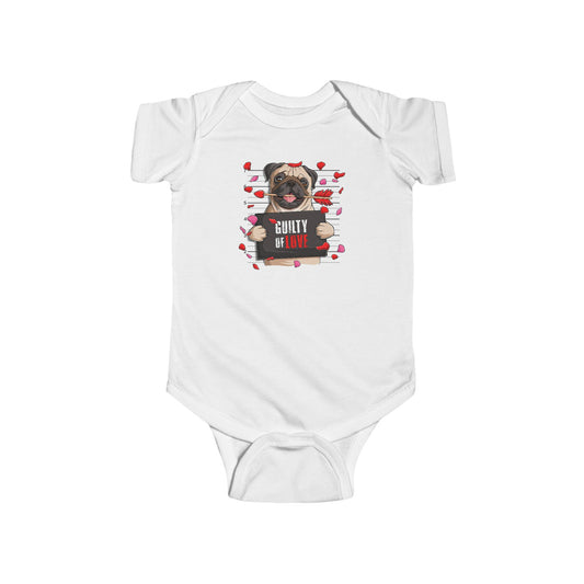 Infant Fine Jersey Bodysuit - Valentines -  Pug Guilty of love - [[{"value":"Wonderwear Kid"}]]