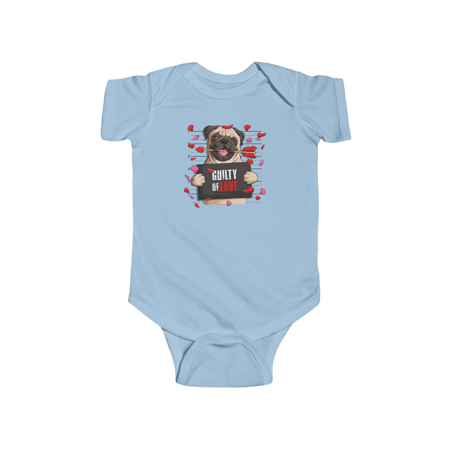 Infant Fine Jersey Bodysuit - Valentines -  Pug Guilty of love - [[{"value":"Wonderwear Kid"}]]
