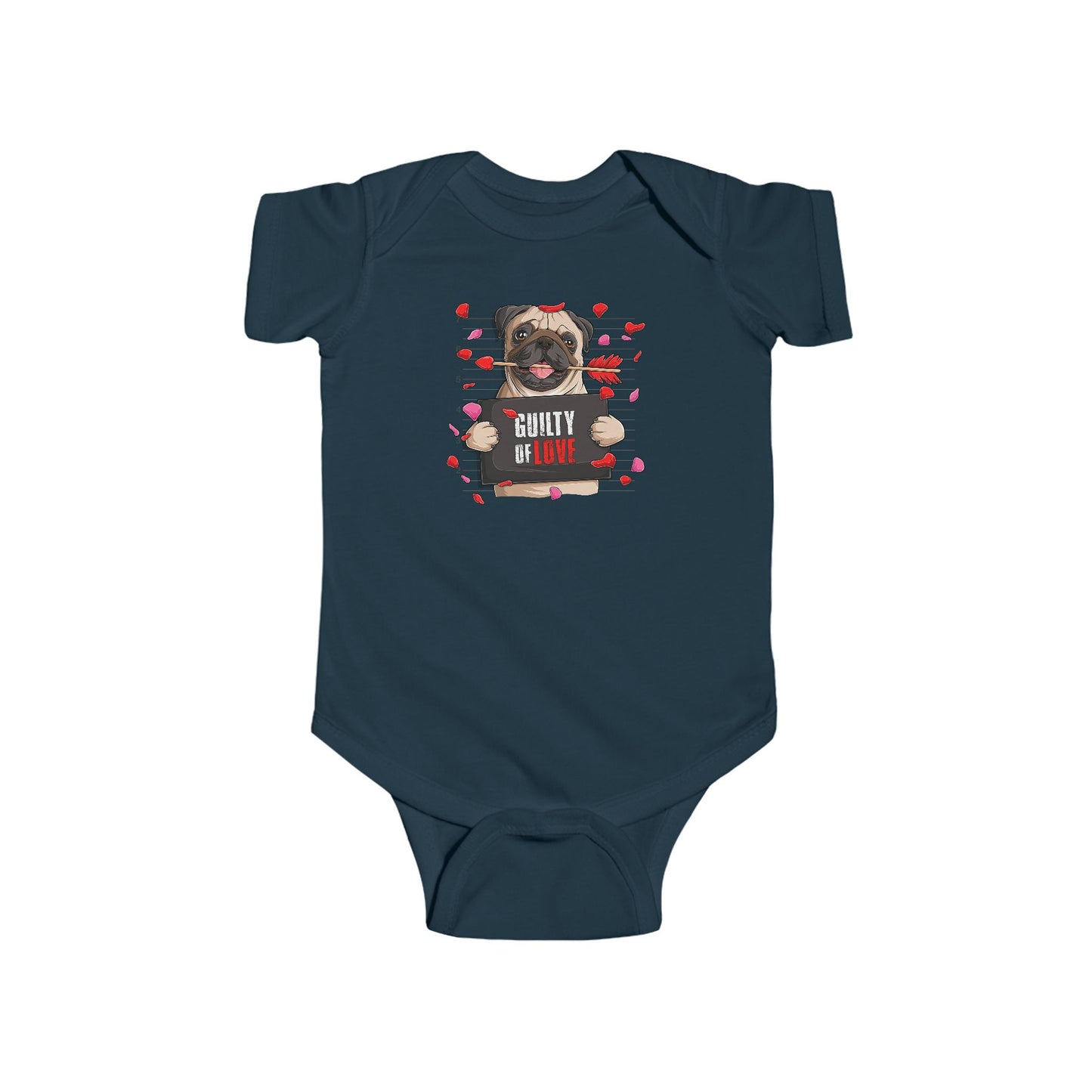 Infant Fine Jersey Bodysuit - Valentines -  Pug Guilty of love - [[{"value":"Wonderwear Kid"}]]