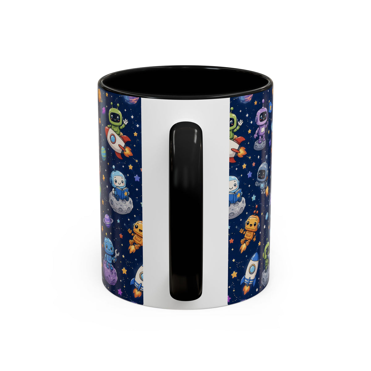 Galactic Robots Accent Coffee Mug — Cute Space Astronaut Pattern (11/15 oz)