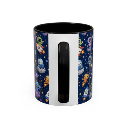 Galactic Robots Accent Coffee Mug — Cute Space Astronaut Pattern (11/15 oz)