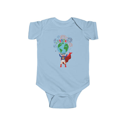 Infant Bodysuit - Super kiddo holding globe - [[{"value":"Wonderwear Kid"}]]