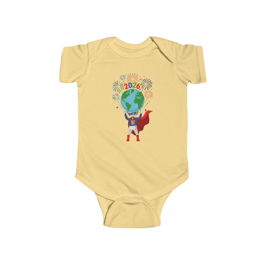 Infant Bodysuit - Super kiddo holding globe - [[{"value":"Wonderwear Kid"}]]