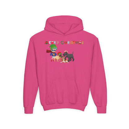 Youth Heavy Blend Hooded Sweatshirt - Super kiddo woith pet friends - [[{"value":"Wonderwear Kid"}]]