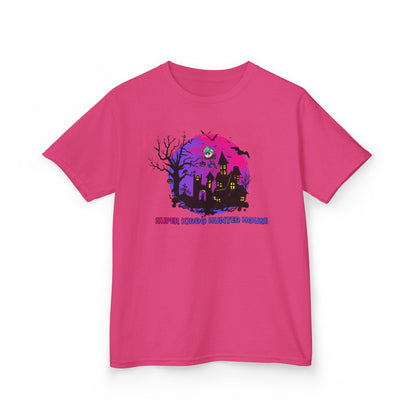 Kids Heavy Cotton™ Tee - Super kiddo flying on hunted house - [[{"value":"Wonderwear Kid"}]]