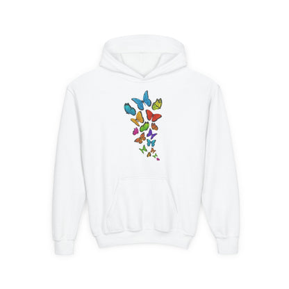 Youth Heavy Blend Hooded Sweatshirt - Group of colorful butterflies Printify