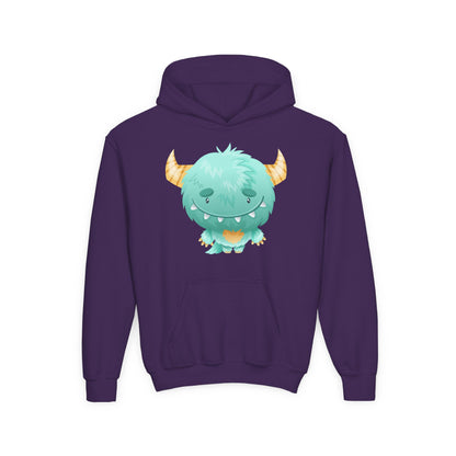 Youth Heavy Blend Hooded Sweatshirt - Cute green baby monster Printify