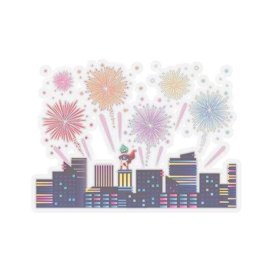 Kiss-Cut Stickers - Super kiddo with fireworks - [[{"value":"Wonderwear Kid"}]]