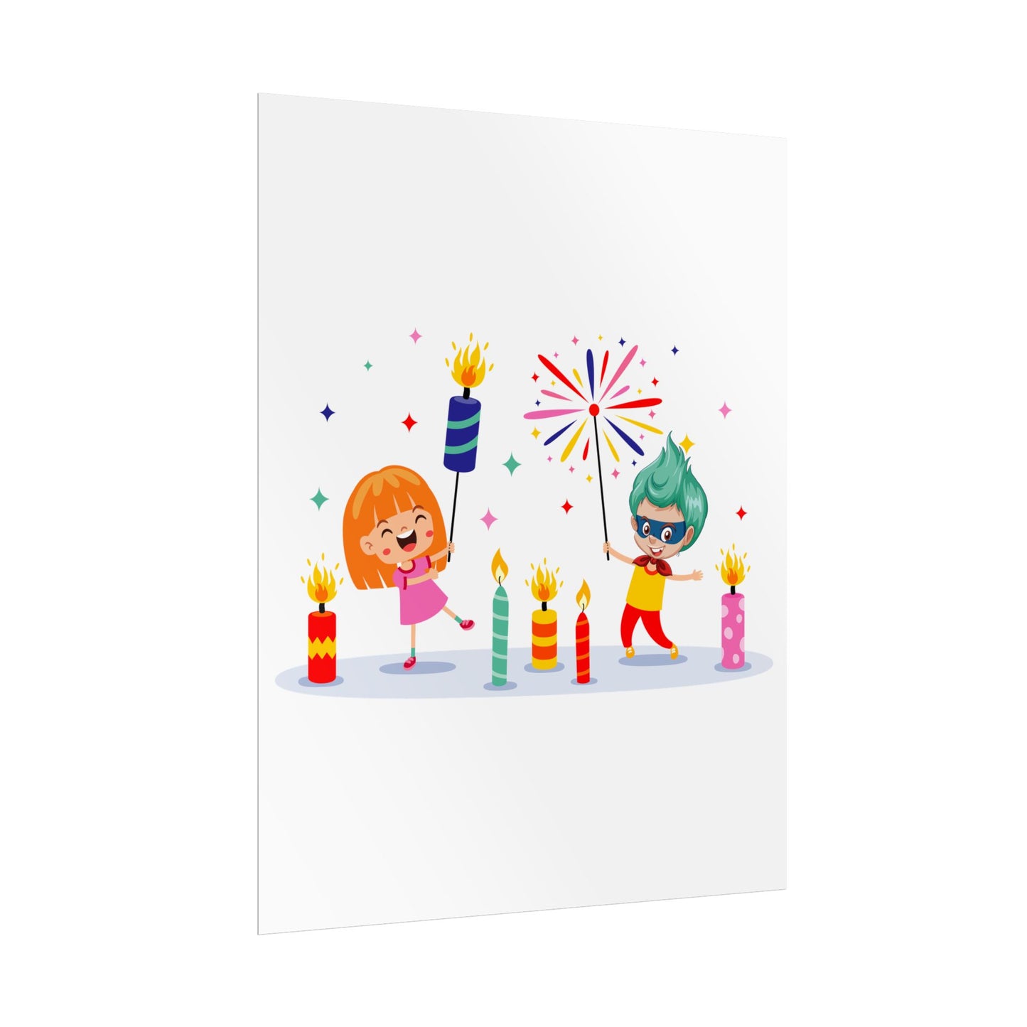 Rolled Posters - Super kiddo lighting fireworks - [[{"value":"Wonderwear Kid"}]]