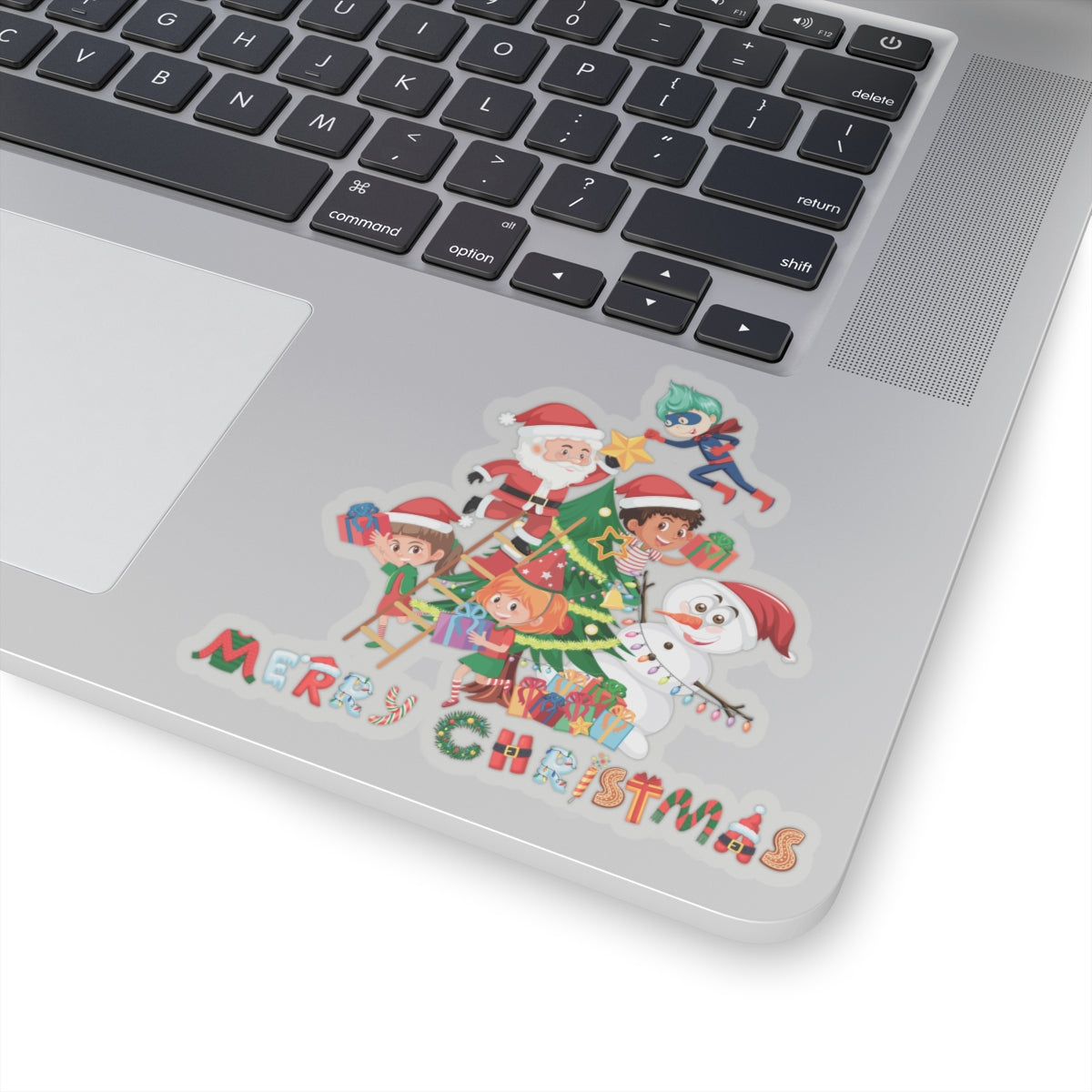 Kiss-Cut Stickers - Super kiddo making christmas tree with text - [[{"value":"Wonderwear Kid"}]]
