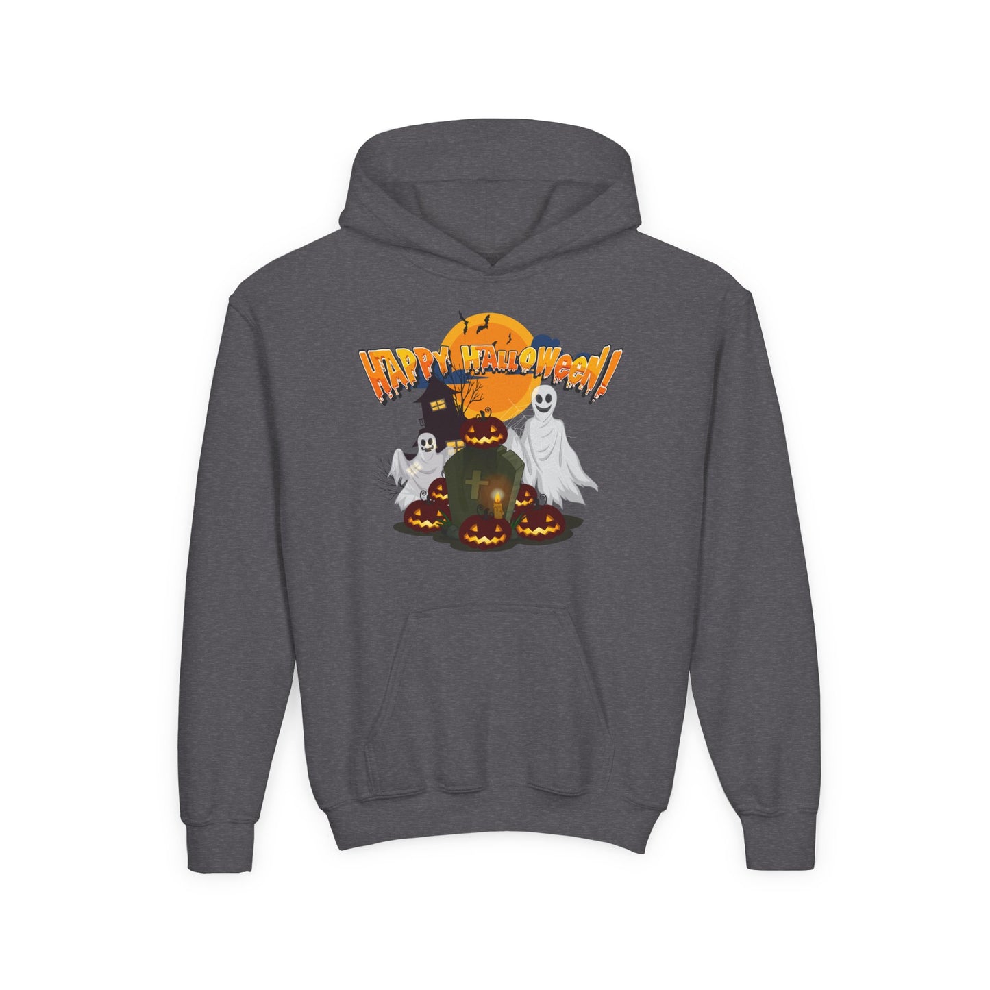 Youth Heavy Blend Hooded Sweatshirt - Happy holloween - cemetery