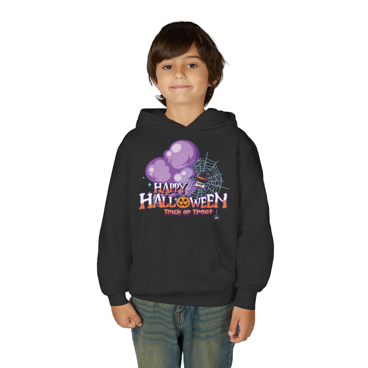 Youth Heavy Blend Hooded Sweatshirt - Happy holloween - spider kiddo