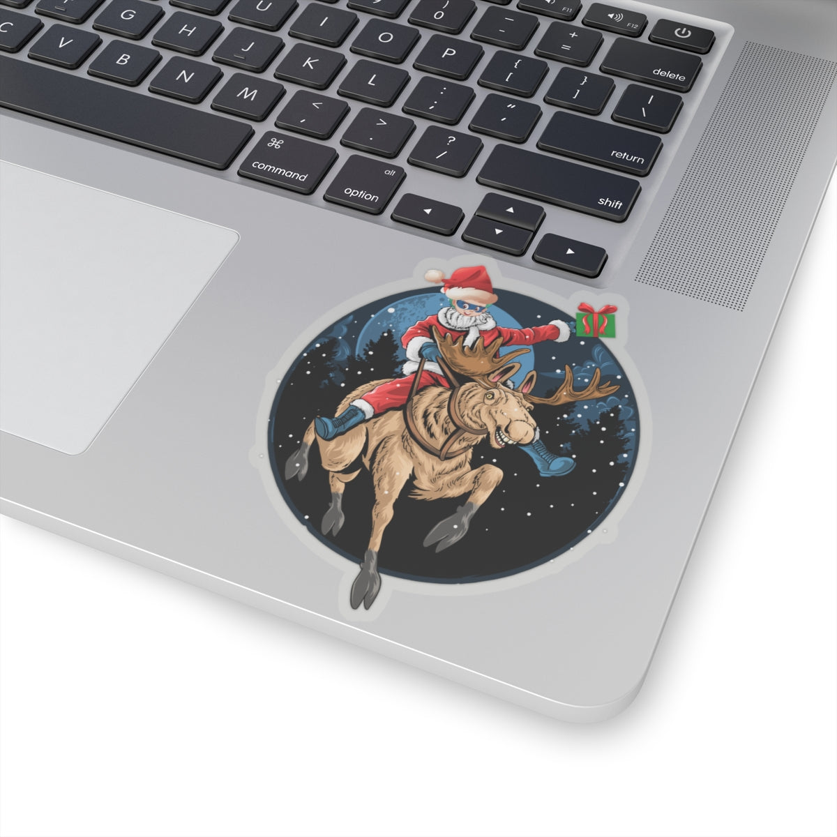 Kiss-Cut Stickers - Super kiddo riding a reindeer - [[{"value":"Wonderwear Kid"}]]
