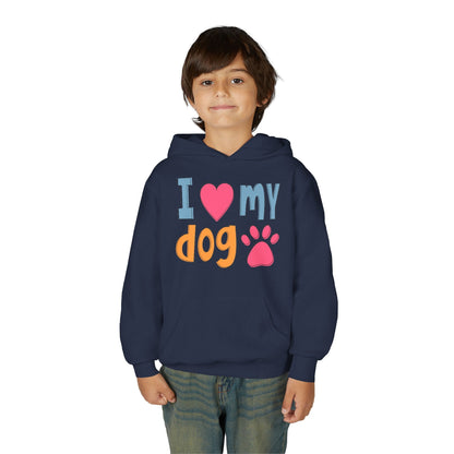 Youth Heavy Blend Hooded Sweatshirt - I love my dog Printify