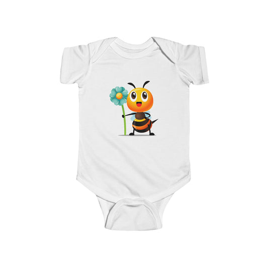Infant Fine Jersey Bodysuit - Bee holding mint green flower