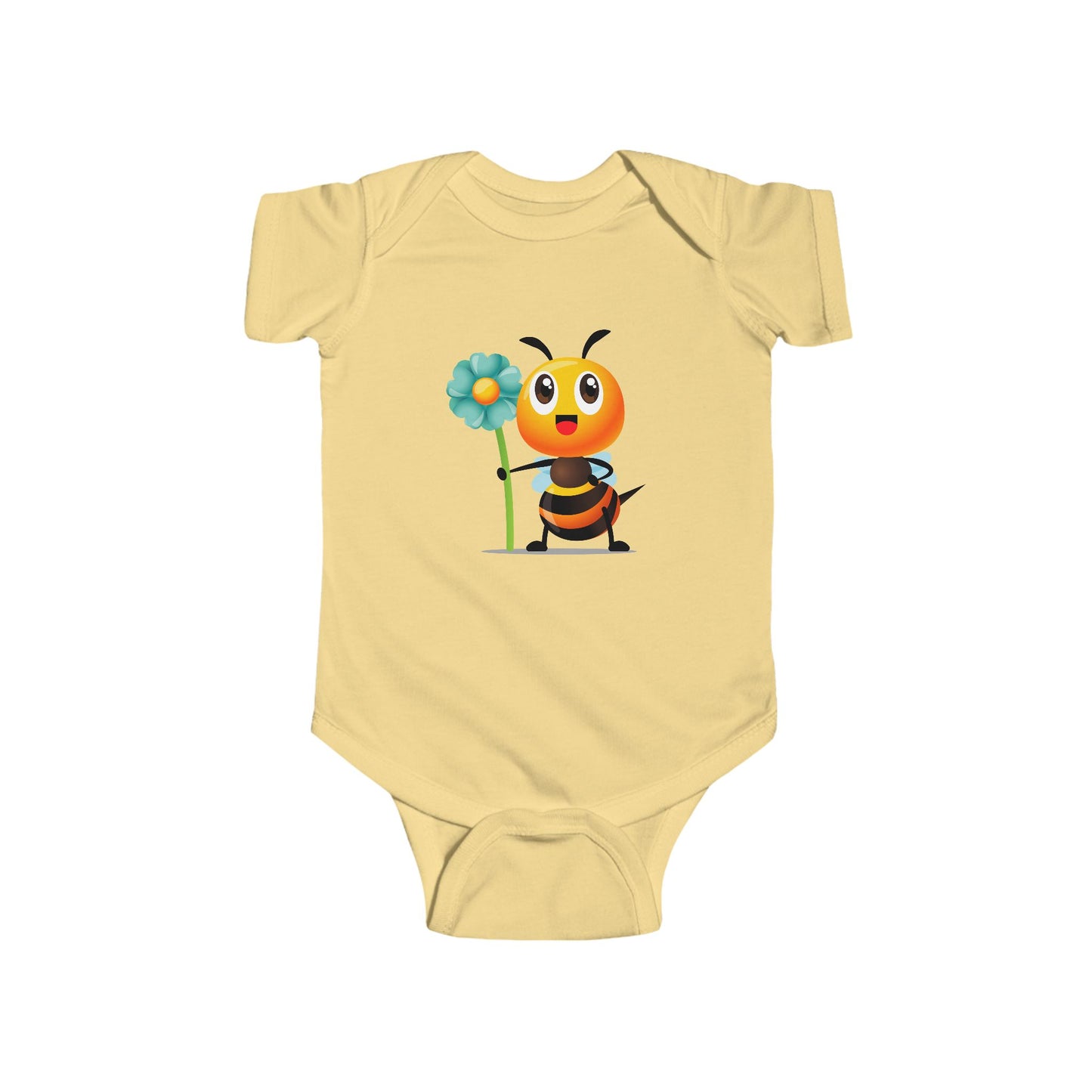 Infant Fine Jersey Bodysuit - Bee holding mint green flower