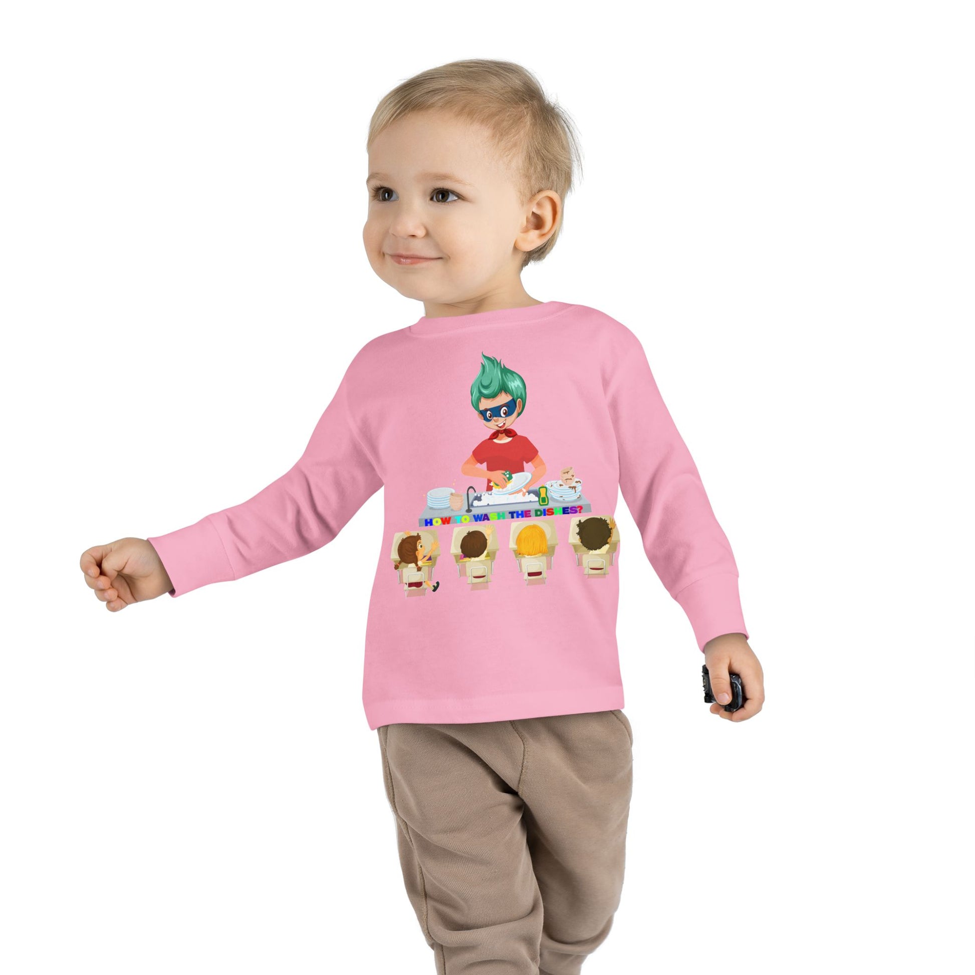 Toddler Long Sleeve Tee - Little kiddo teaching to wash dishes - [[{"value":"Wonderwear Kid"}]]