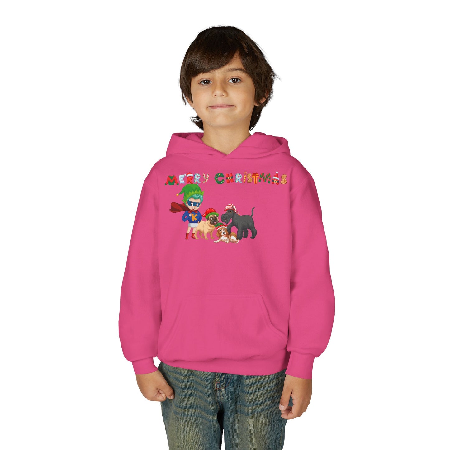 Youth Heavy Blend Hooded Sweatshirt - Super kiddo woith pet friends