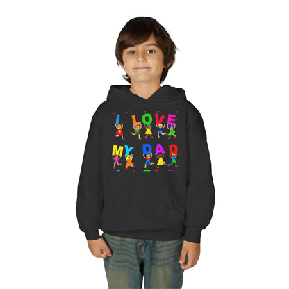 Youth Heavy Blend Hooded Sweatshirt - Kids showing i love my Dad Printify