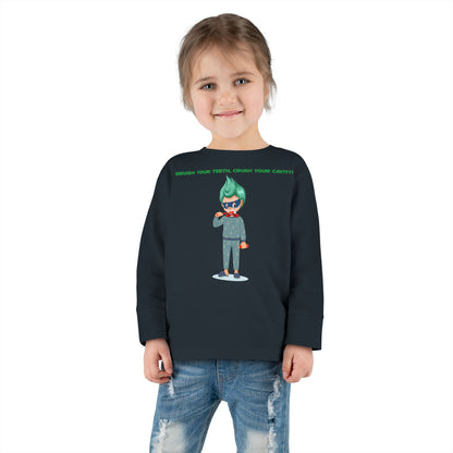Toddler Long Sleeve Tee - Super kiddo brushing teeth - [[{"value":"Wonderwear Kid"}]]