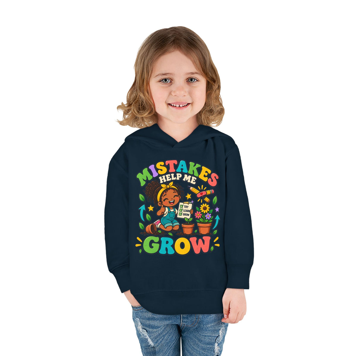 Toddler Hoodie — "Mistakes Help Me Grow" Cute Plant Pot Positive Growth Pullover