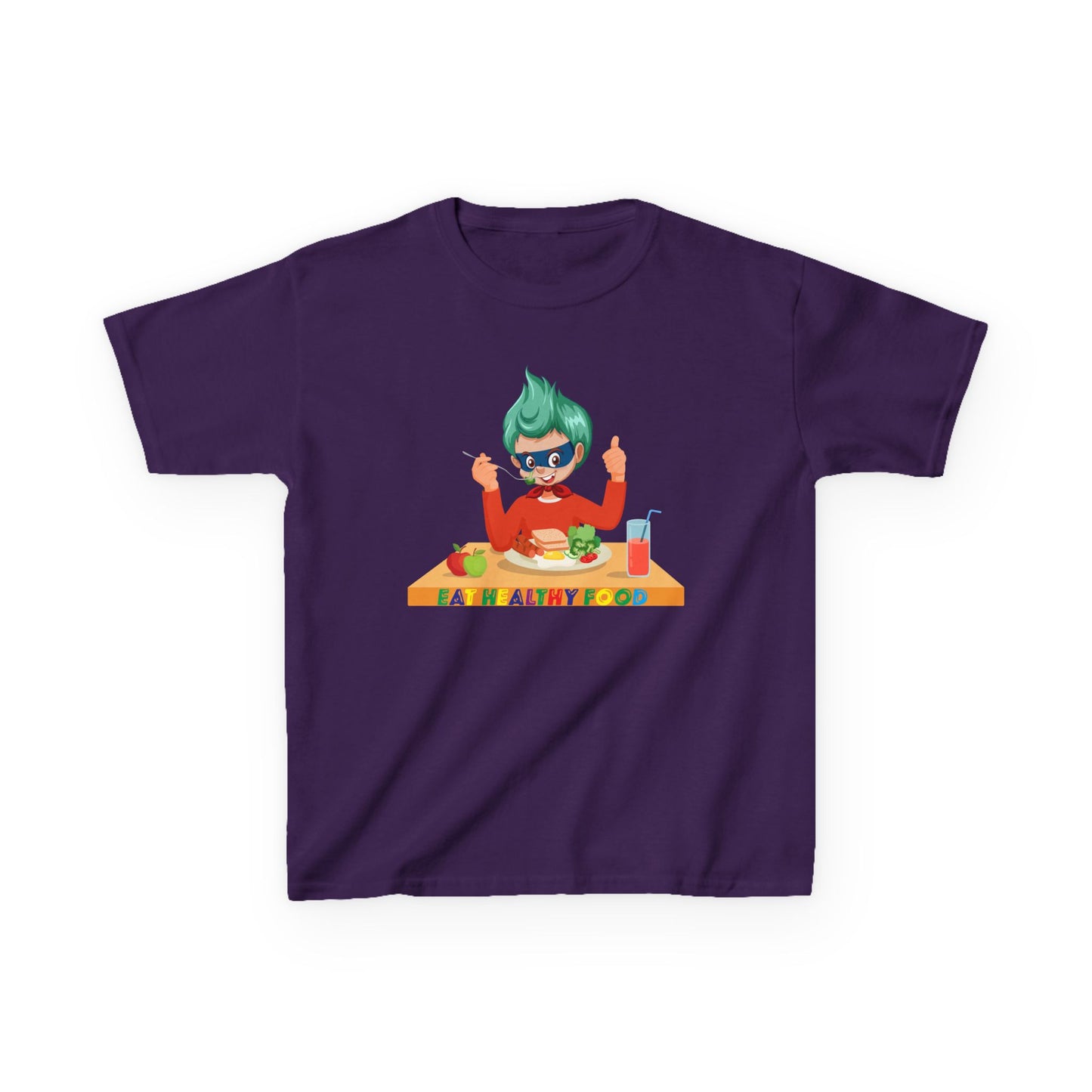 Kids Heavy Cotton™ Tee - Super kiddo eating healthy breafast - [[{"value":"Wonderwear Kid"}]]