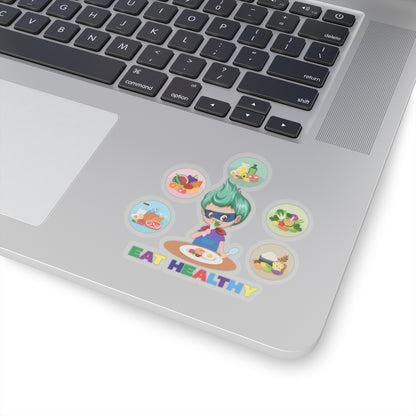 Kiss-Cut Stickers - Supper kiddo showing healthy food to eat - [[{"value":"Wonderwear Kid"}]]