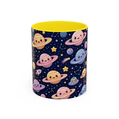 Accent Coffee Mug  (11/15 oz) - Kawaii Saturns in a Starry Space
