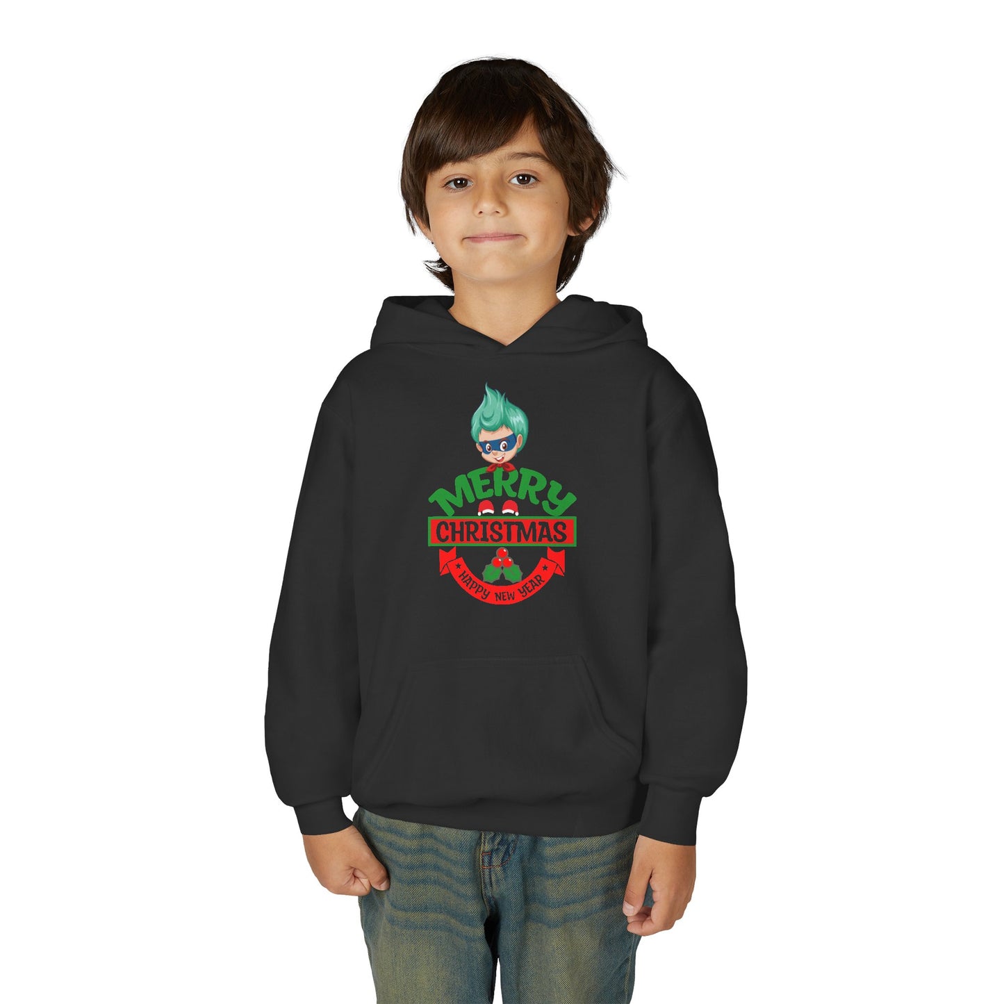 Youth Heavy Blend Hooded Sweatshirt - Merry chridtmas from super kiddo