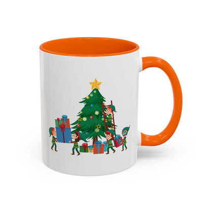 Accent Coffee Mug - Super kiddo putting gifts on christmas tree - [[{"value":"Wonderwear Kid"}]]