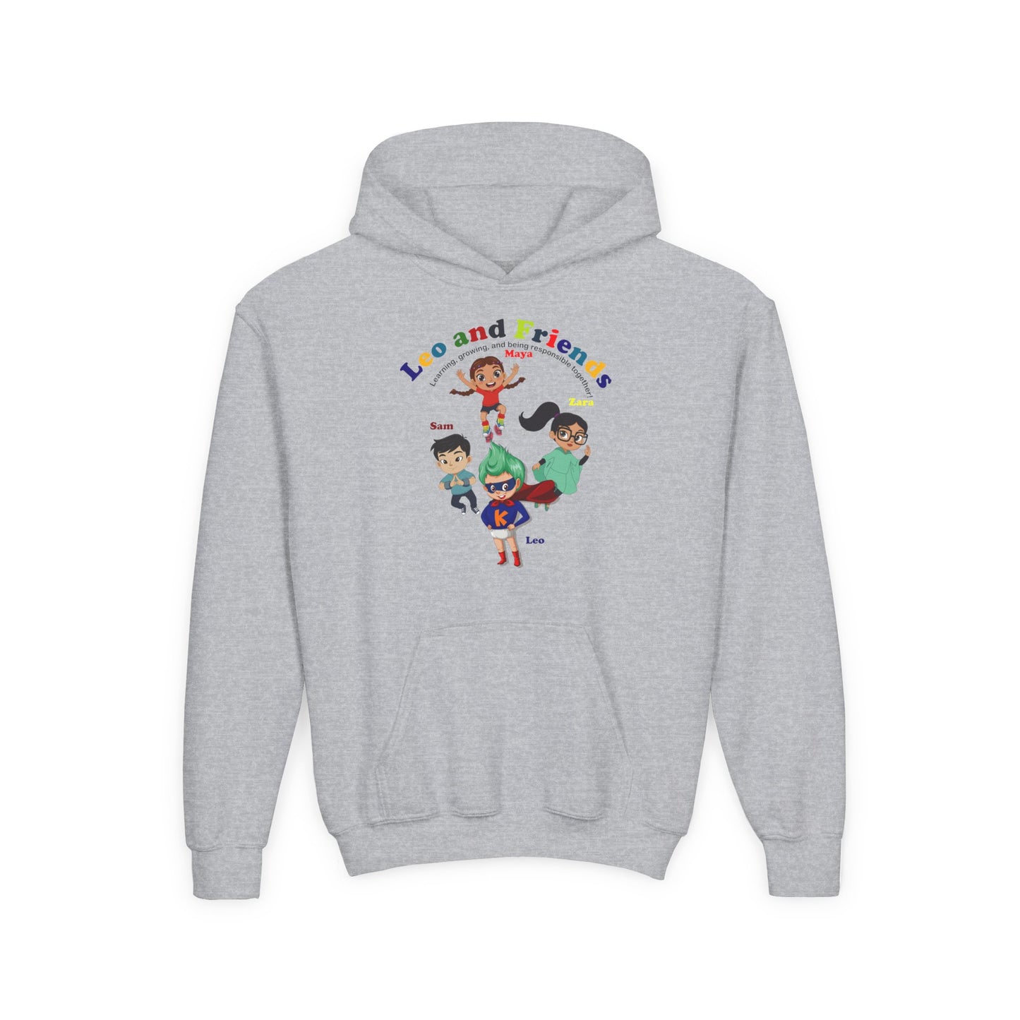 Youth Heavy Blend Hooded Sweatshirt - Leo & Friends - Learning and growing