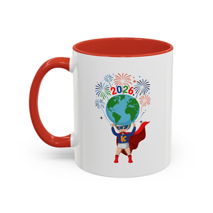 Accent Coffee Mug - Super kiddo holding globe - [[{"value":"Wonderwear Kid"}]]