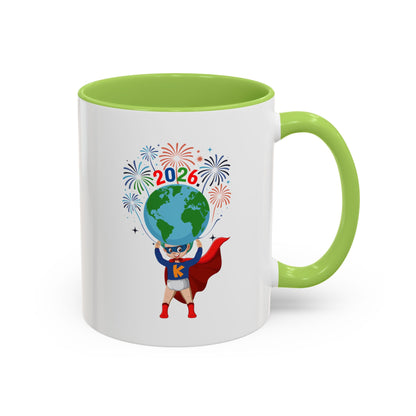 Accent Coffee Mug - Super kiddo holding globe - [[{"value":"Wonderwear Kid"}]]