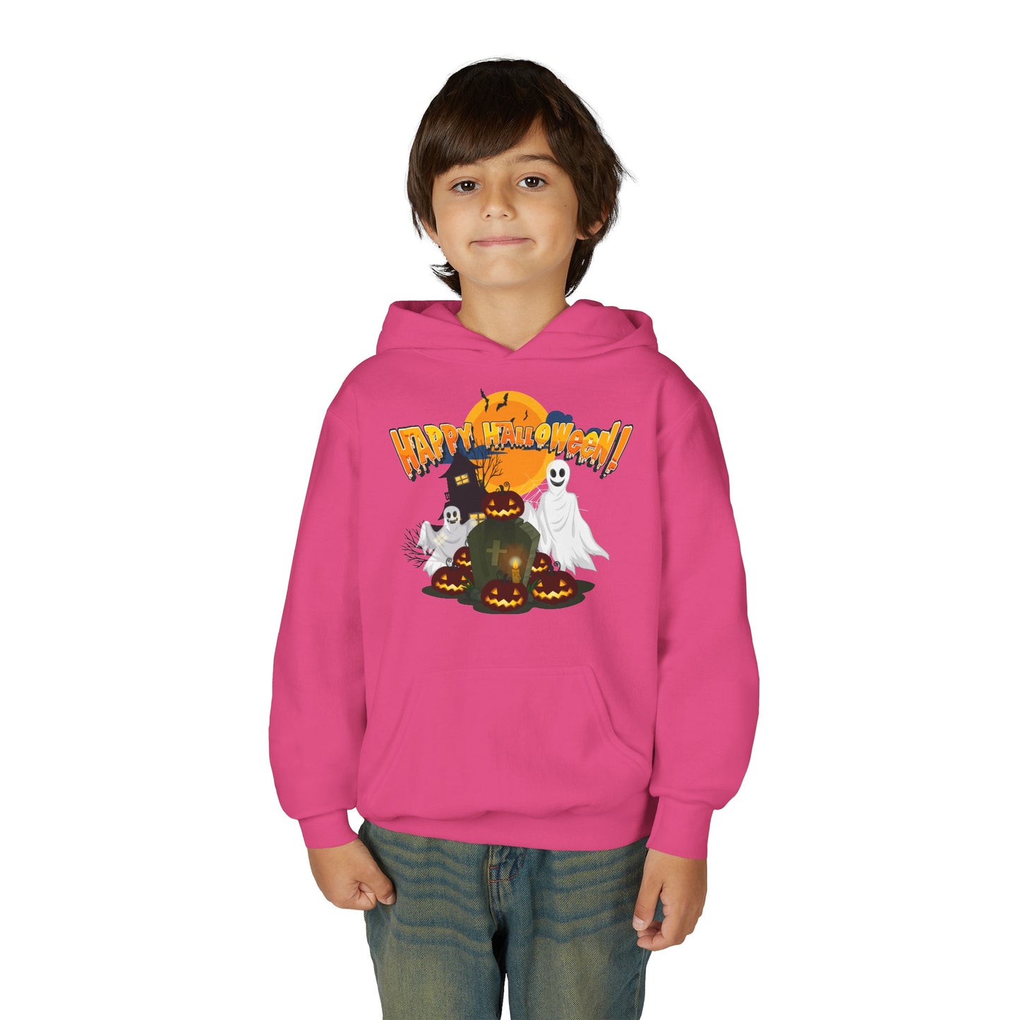 Youth Heavy Blend Hooded Sweatshirt - Happy holloween - cemetery