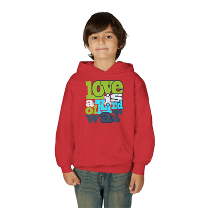 Youth Heavy Blend Hooded Sweatshirt - Love is Kind of War Printify