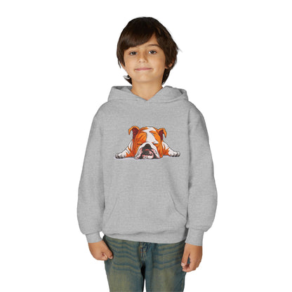 Youth Heavy Blend Hooded Sweatshirt -  Sleeping english bulldog Printify