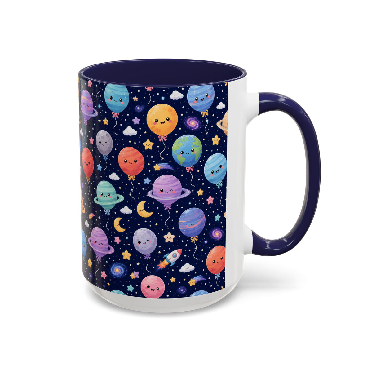 Accent Coffee Mug (11/15 oz) - Kawaii Space Balloon Planet