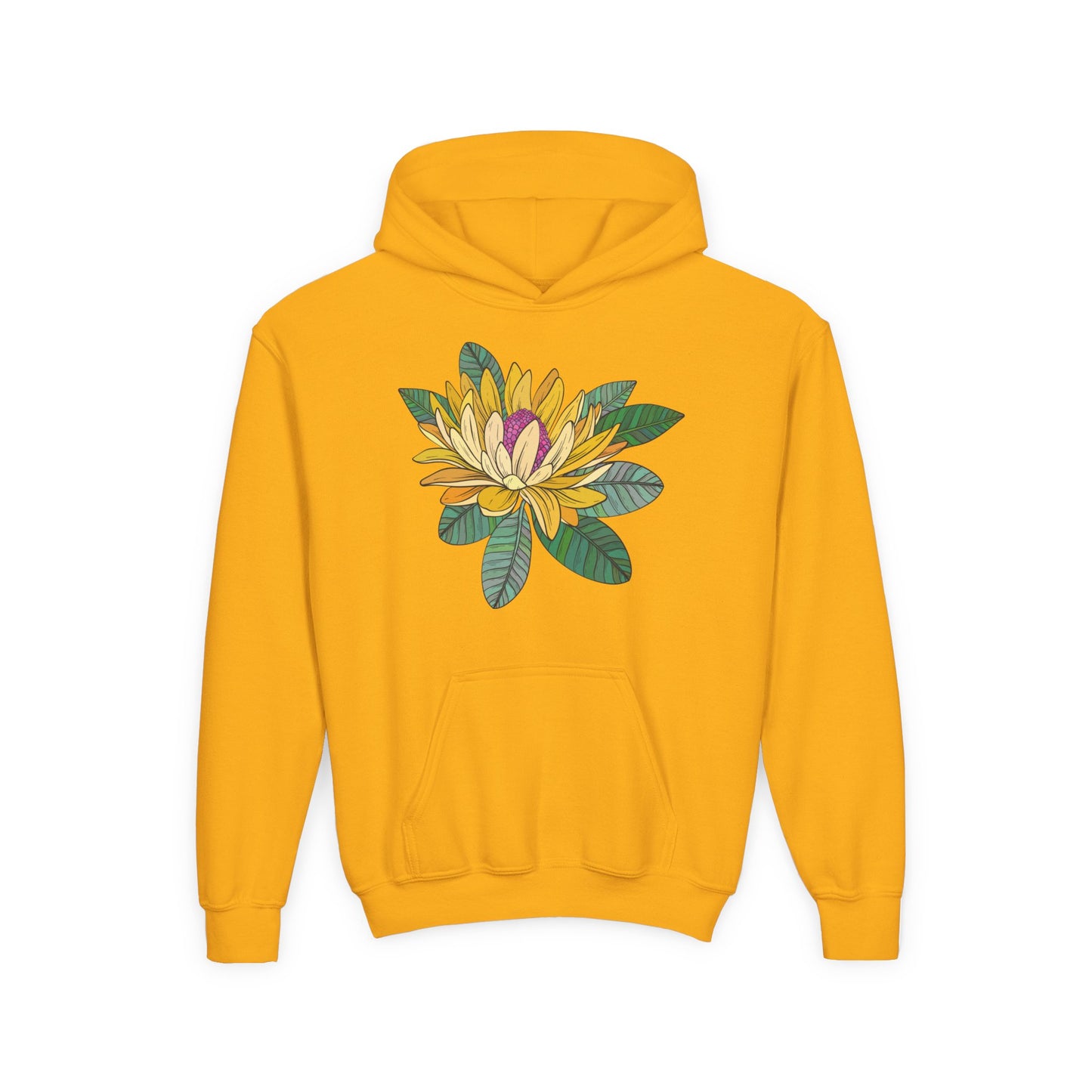 Youth Heavy Blend Hooded Sweatshirt -  Yellow flower