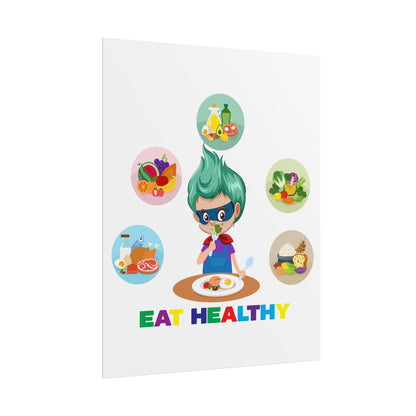 Rolled Posters - Supper kiddo showing healthy food to eat - [[{"value":"Wonderwear Kid"}]]