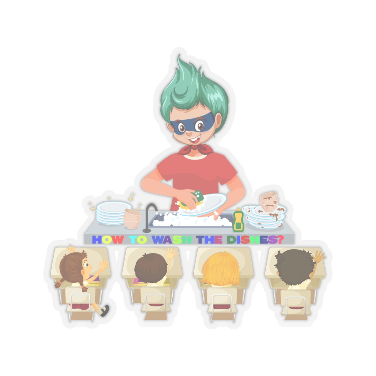 Kiss-Cut Stickers - Little kiddo teaching to wash dishes - [[{"value":"Wonderwear Kid"}]]