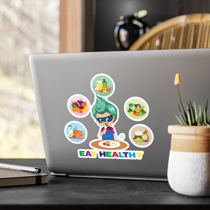 Halloween Kiss-Cut Vinyl Decals – Supper kiddo showing healthy food to eat - [[{"value":"Wonderwear Kid"}]]