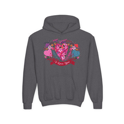 Youth Heavy Blend Hooded Sweatshirt - I love you Printify
