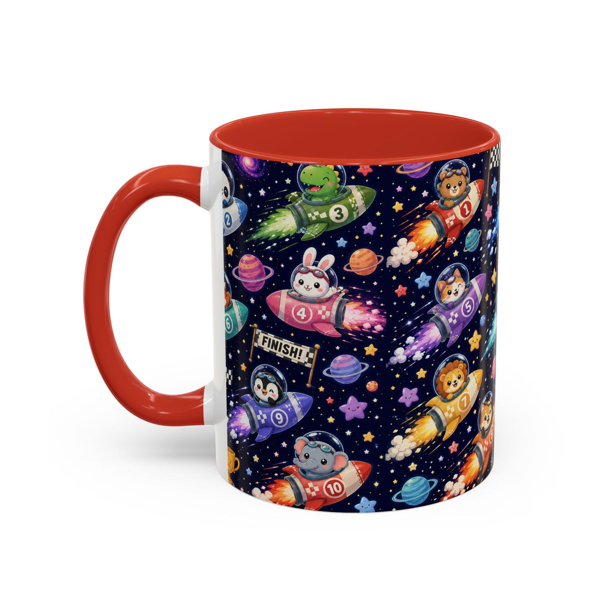 Accent Coffee Mug (11/15 oz) - Kawaii Cosmic Animal Rocket Race