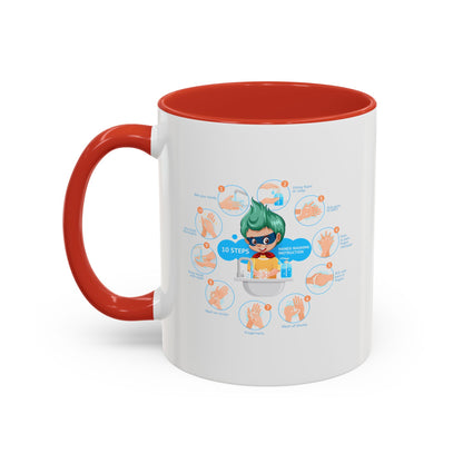 Accent Coffee Mug - Super kiddo hand washing steps - [[{"value":"Wonderwear Kid"}]]