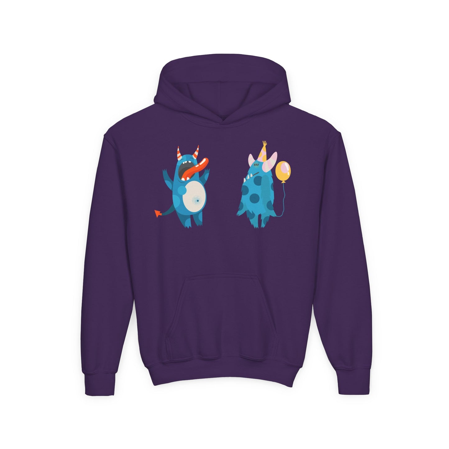Youth Heavy Blend Hooded Sweatshirt - Blue monsters in action
