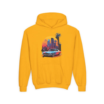 Kids Vintage Car Sunset Hoodie Printify