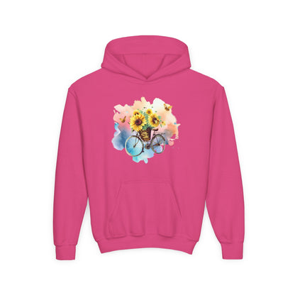 Youth Heavy Blend Hooded Sweatshirt - Sunflower Bicycle Printify