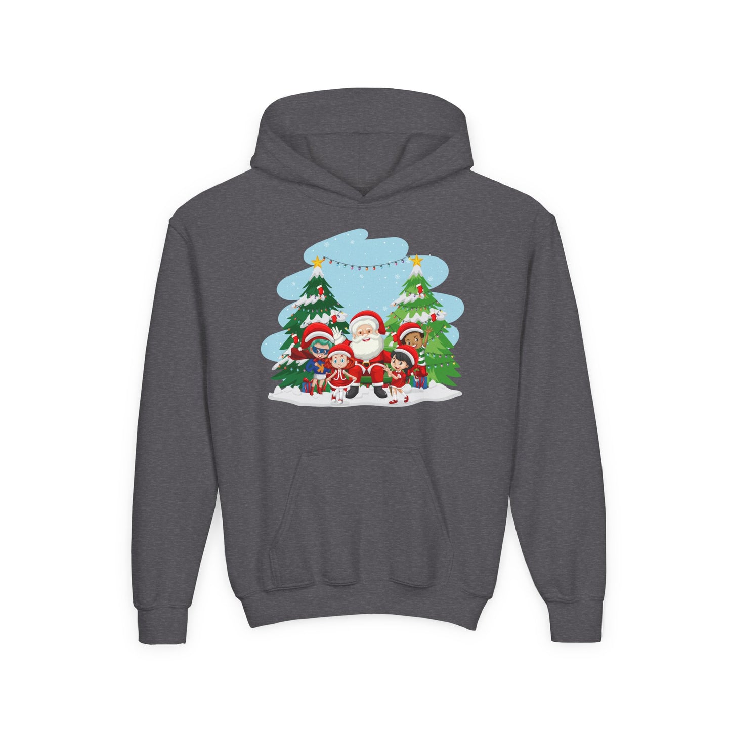 Youth Heavy Blend Hooded Sweatshirt - Super kiddo with santa claus