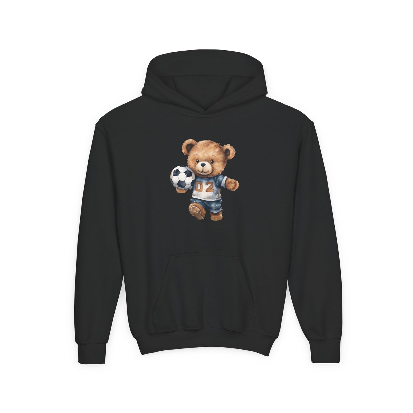 Youth Heavy Blend Hooded Sweatshirt - Adorable Soccer Bear