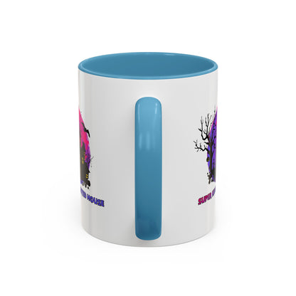 Accent Coffee Mug - Super kiddo flying on hunted house - [[{"value":"Wonderwear Kid"}]]